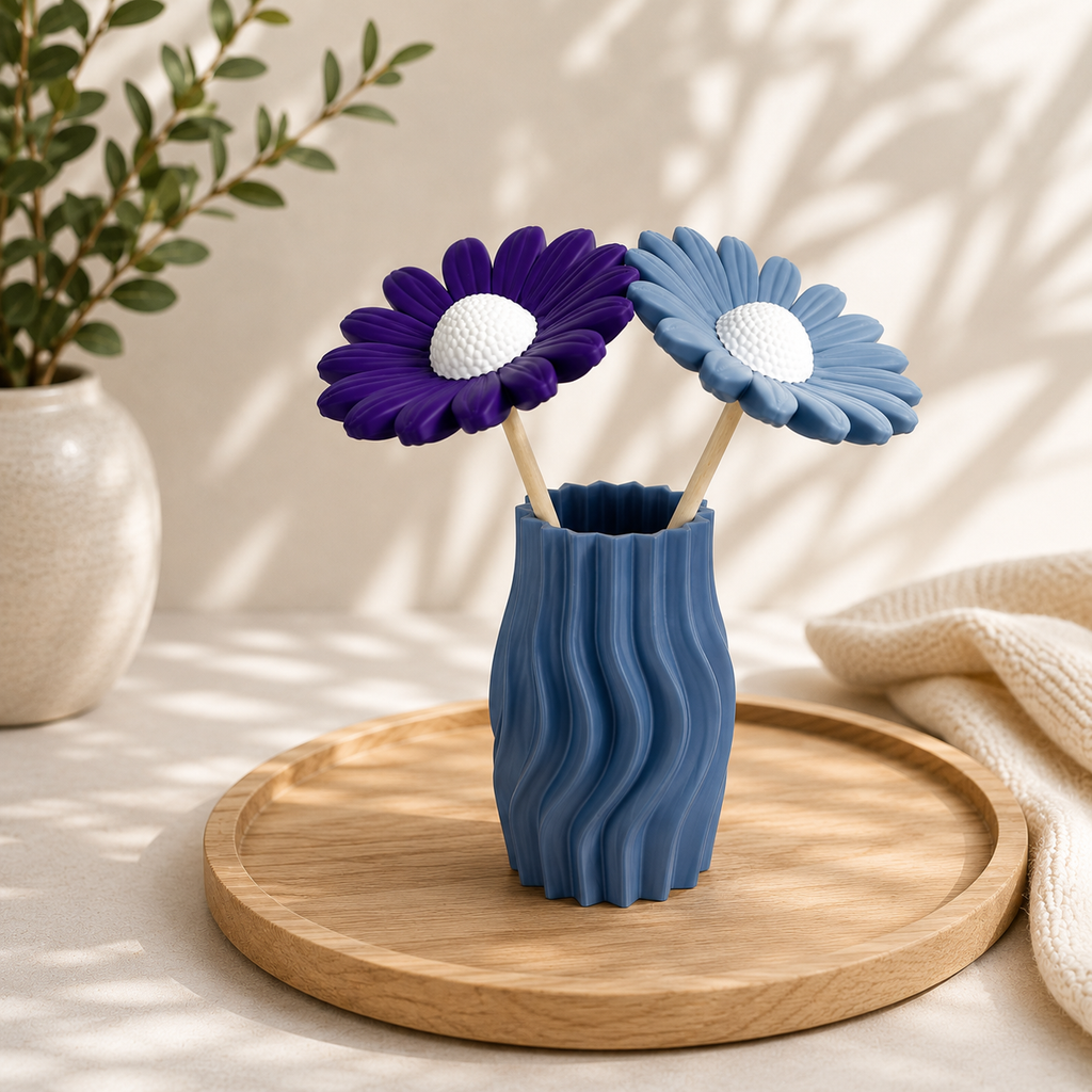 Modernes Deko-Blumen-Set mit Vase | 2 langlebige 3D-Blumen inklusive Vase | Pflegefreie Wohn- und Tischdekoration